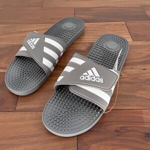 Adidas Adissage Slides Sandals Men's Size 18 Gray White Comfort New
